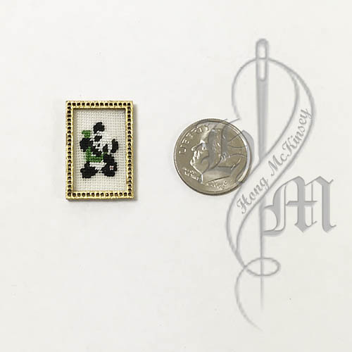 Petit point Panda with Name Initial L w/ Gold wooden frame - Click Image to Close